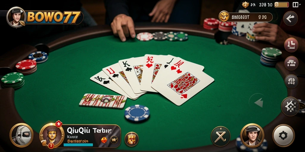 Tampilan menarik dari gameplay QiuQiu di BOWO77.