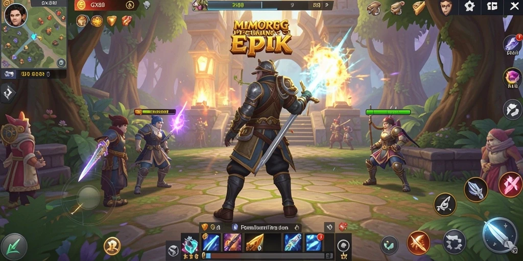 Screenshot gameplay GX88 menampilkan pertarungan seru dan dunia fantasi.