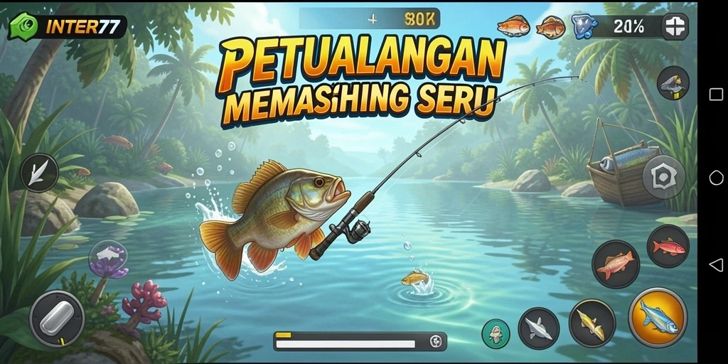 Screenshot INTER77 menampilkan aksi seru saat menangkap ikan.