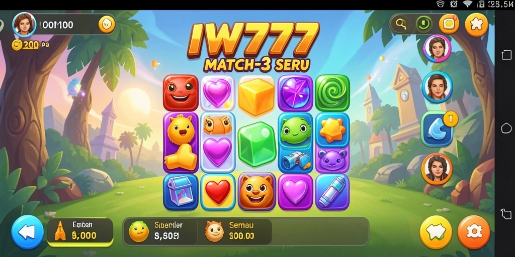 Tampilan seru gameplay Match-3 IW777 yang menantang.