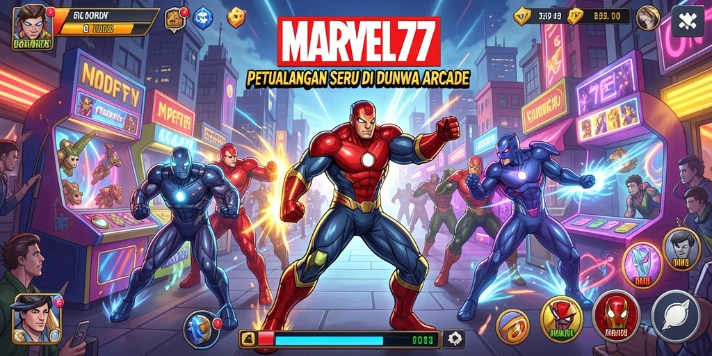 Screenshot gameplay MARVEL77 menunjukkan karakter melompat menghindari rintangan.