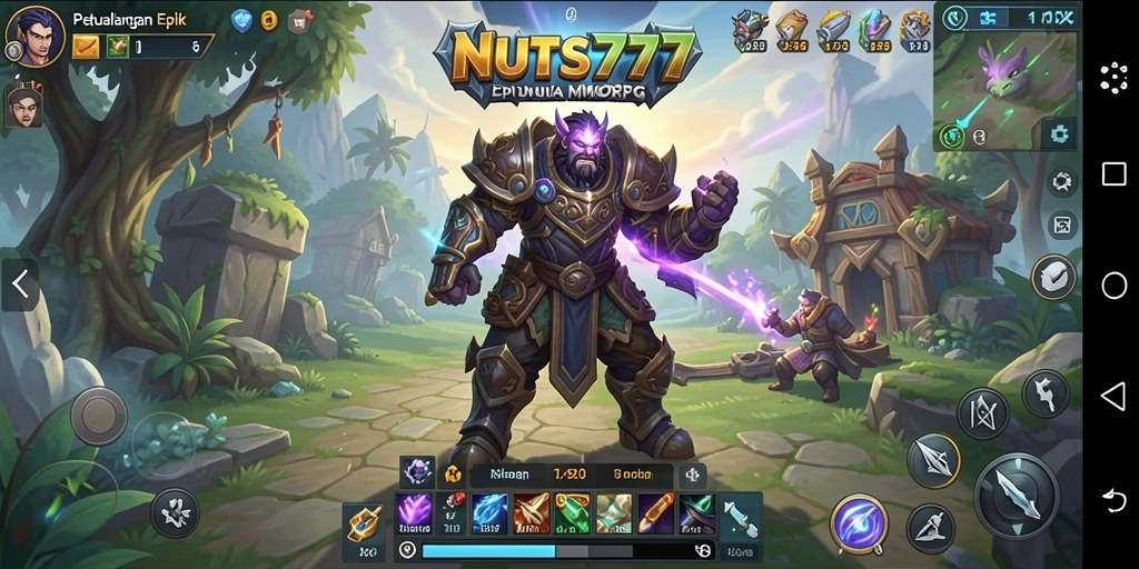 Screenshot menunjukkan karakter pemain beraksi di dunia NUTS777.