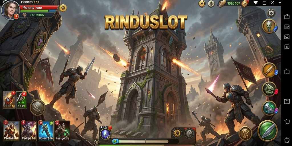 Screenshot RINDUSLOT menampilkan aksi menara pertahanan yang seru.