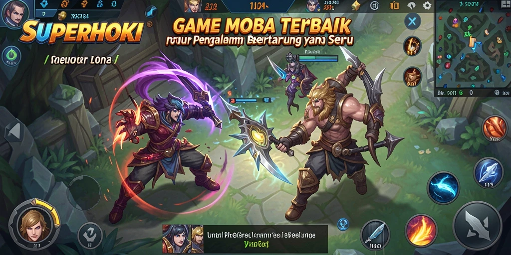 Tampilan gameplay yang menegangkan di arena MOBA SUPERHOKI.