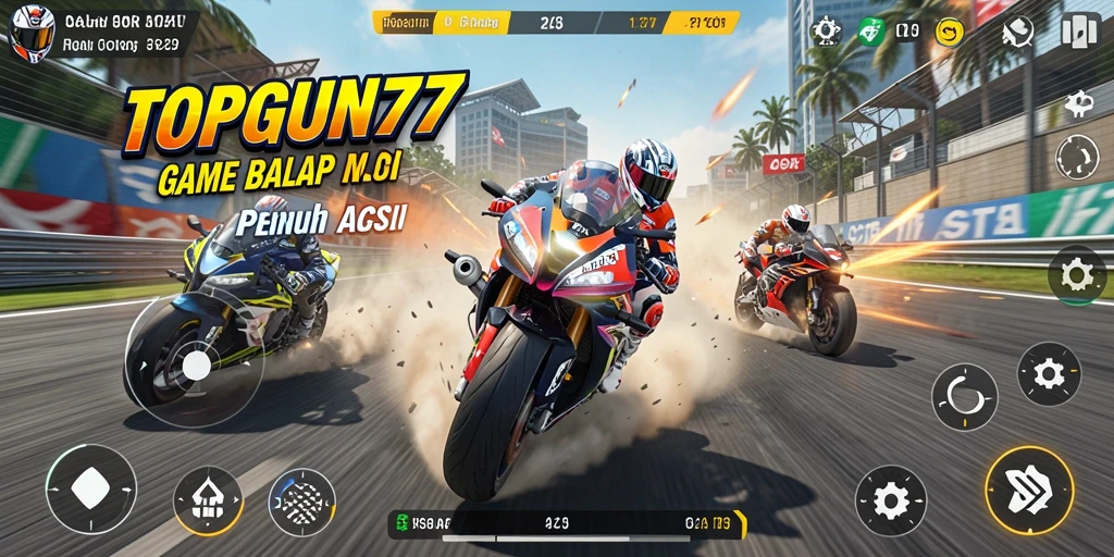 Tampilan gameplay menegangkan dalam balap motor di TOPGUN77.