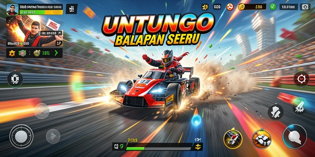 Tampilan gameplay balapan seru dalam UNTUNGGO yang mendebarkan.